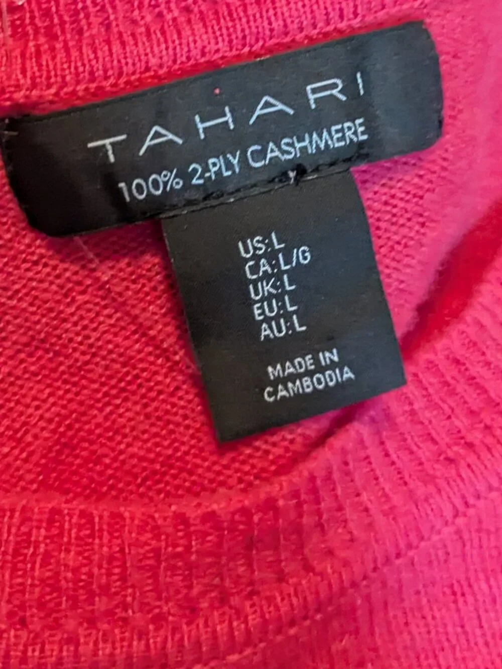 Tahari Women’s 100% Cashmere Large 2-Ply Watermelon Pink Crewneck Sweater - Picture 2 of 5